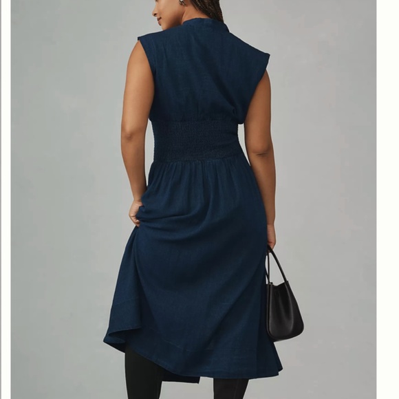 by Anthropologie The Tommie Cap-Sleeve Smocked Front-Zip Shirt Dress Size XS - Picture 2 of 8